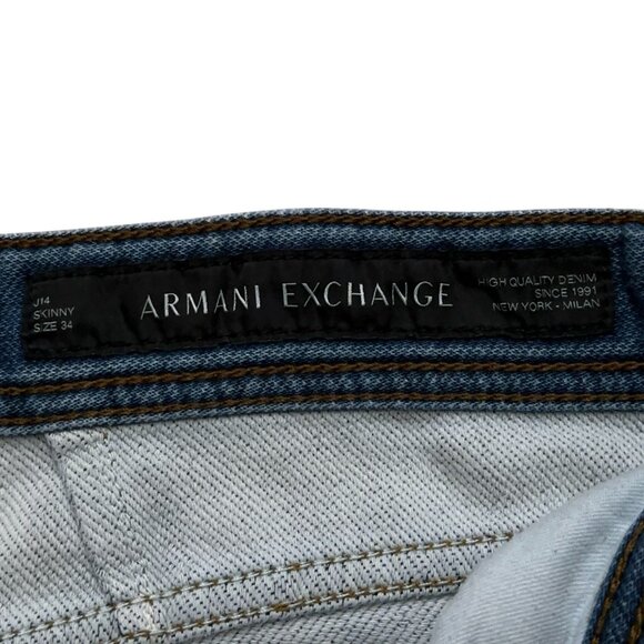 Armani Exchange Jeans Mens Size 34 J14 Skinny Fit Denim 5-Pockets Stretch Blue - Picture 5 of 7